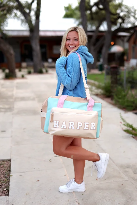 Custom Duffle Bag - SEASIDE Color Block (Blue/Tan/Cream/Pink)