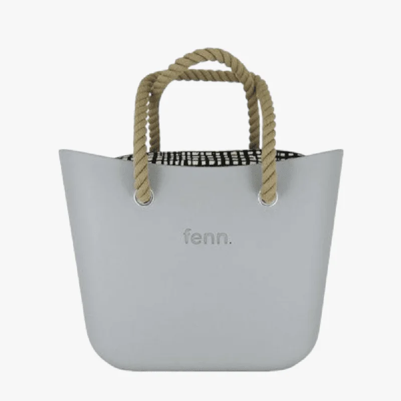 Fenn Original Grey Handbag P81 Inner Silver Zip Beige Rope Handle