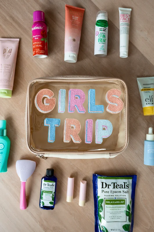 Girls Trip - Oversized Cosmetic Bag (Cream/Tan w/ colorful letters)