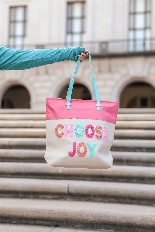 Laptop Tote (Cream/Pink) - Choose Joy