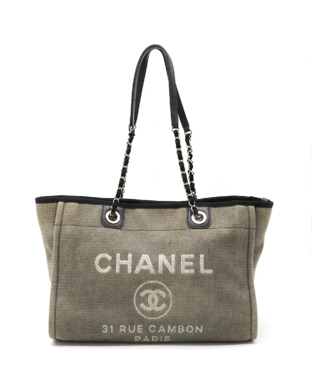 Authentic Grey Canvas Tote Bag for Women by Chanel