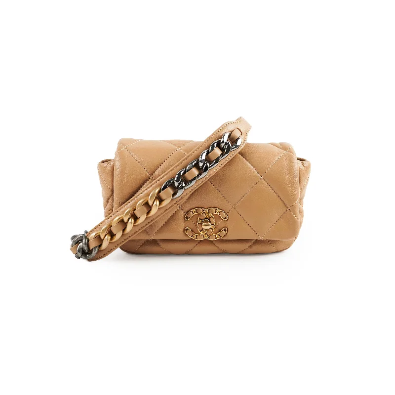 Chanel 19 Quilted Waist Belt Bag Beige Calfskin