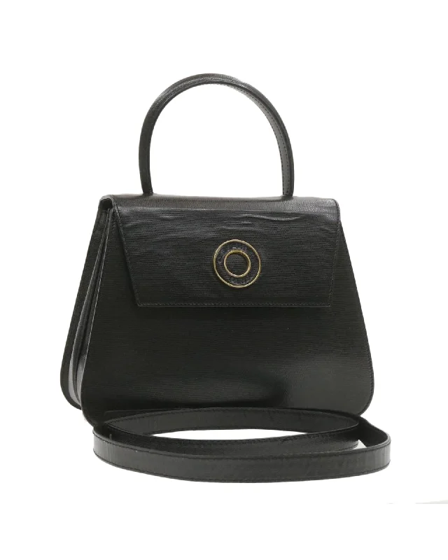 Authentic Black Leather 2-Way Hand Bag by Celine