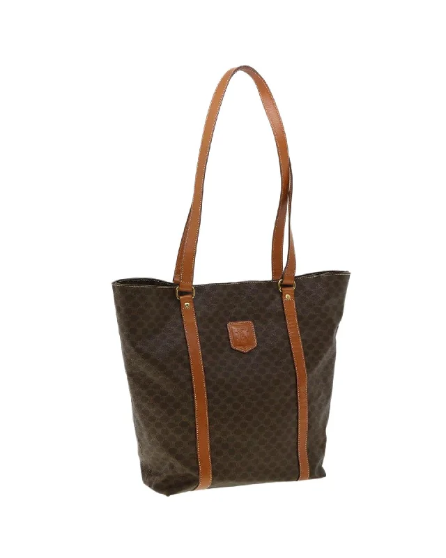 Brown Macadam Canvas Tote Bag with PVC Leather Detailing