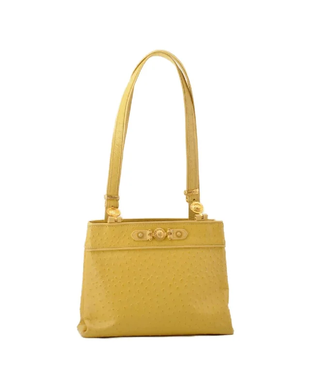 Yellow Leather Sun Face Tote Bag by GIANNI VERSACE