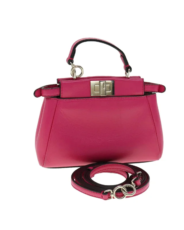 Pink Leather Micro Peek A Boo Hand Bag - 2 Way