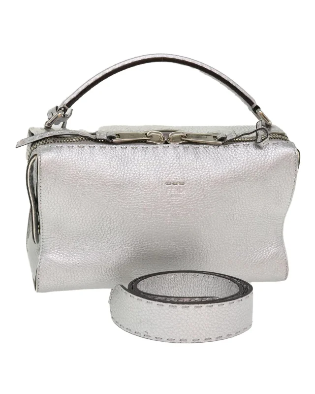 Authentic Silver Leather 2-way Hand Bag by Fendi