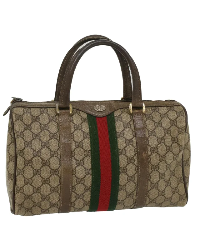 GG Canvas Web Sherry Line Boston Bag Beige Red Green