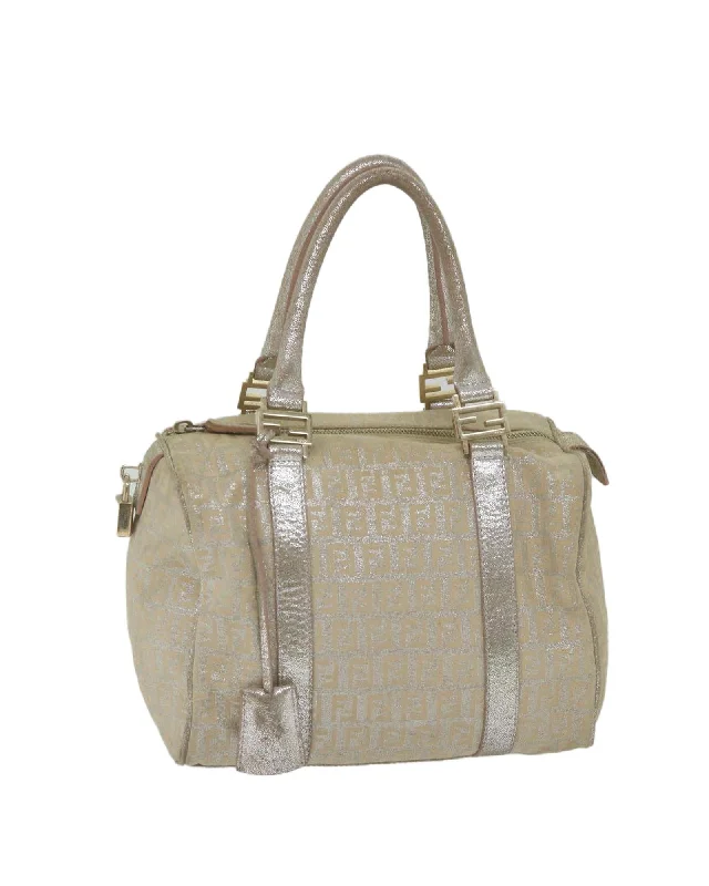 Canvas Silver Hand Bag with Padlock and Key