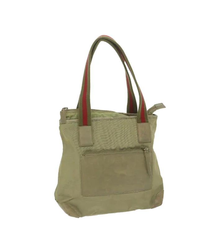 Khaki and Red Nylon Hand Bag with Sherry Line Design