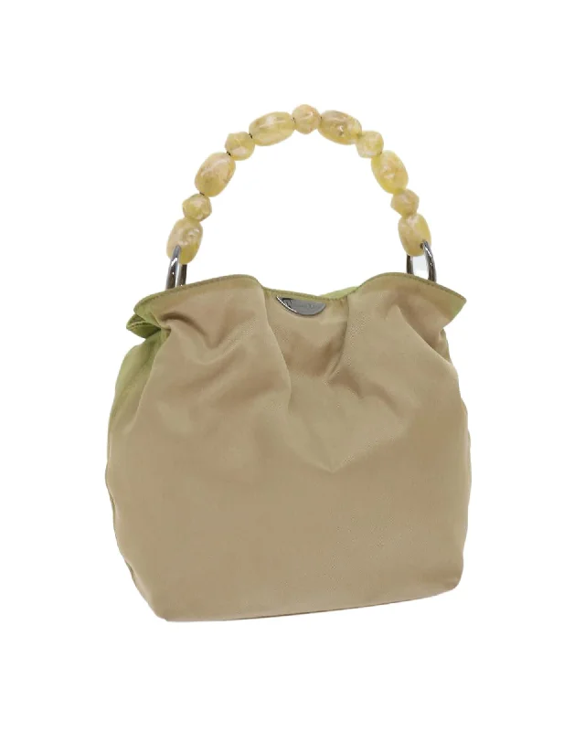 Nylon Khaki Hand Bag with Pearl Detail by Christian Dior