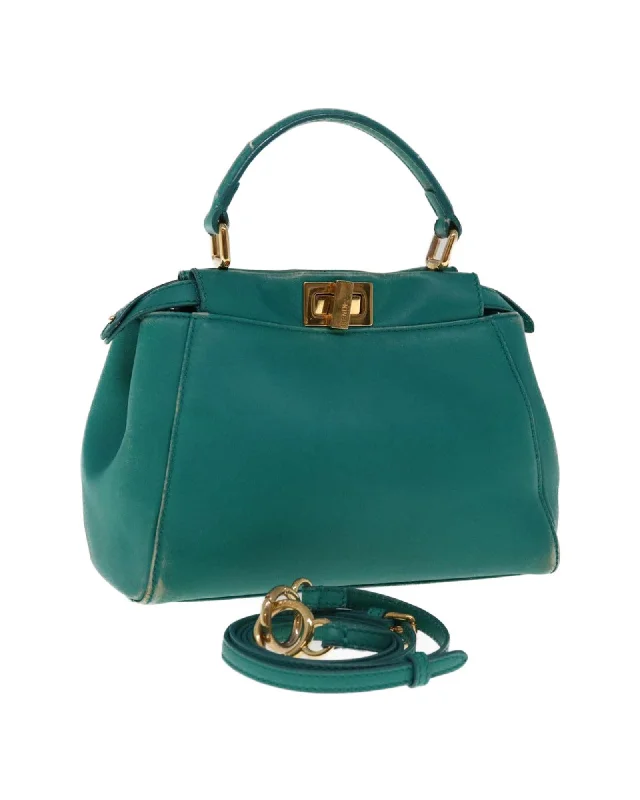 Leather Micro Peek A Boo Hand Bag in Turquoise Blue