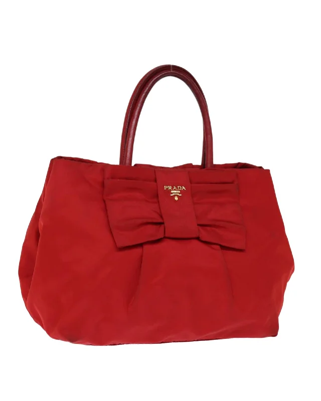 Red Nylon Ribbon Tote Bag by Prada