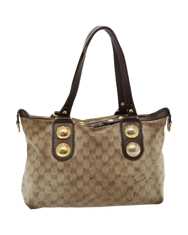 Authentic Beige GG Canvas Crystal Tote Bag