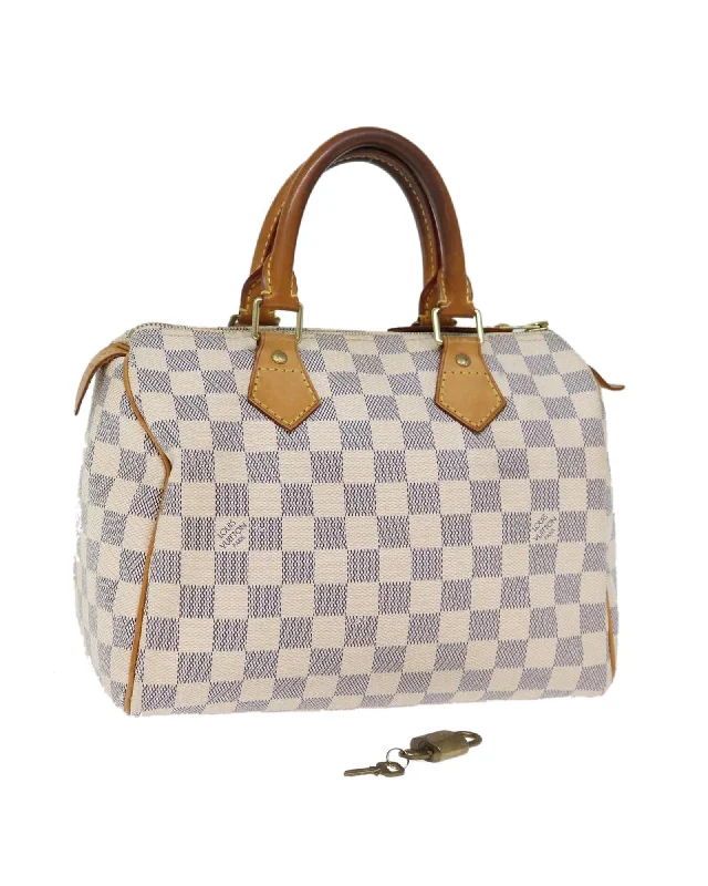 Authentic Damier Azur Canvas Hand Bag with Padlock and Key