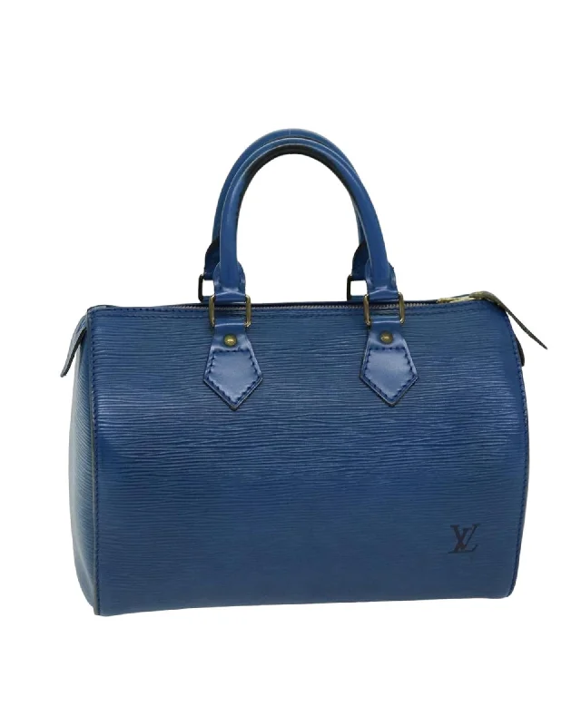 Blue Epi Leather Speedy Hand Bag with Serial No. VI0963