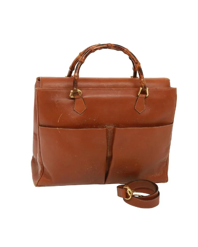 Leather Bamboo Hand Bag with Dual Carrying Options