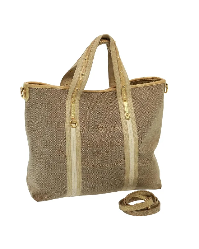 Authentic Beige Canvas 2-way Hand Bag by Prada