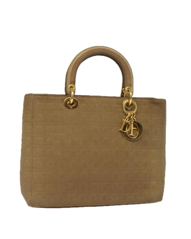 Beige Nylon Lady Dior Hand Bag with Charm and Minor Flaws