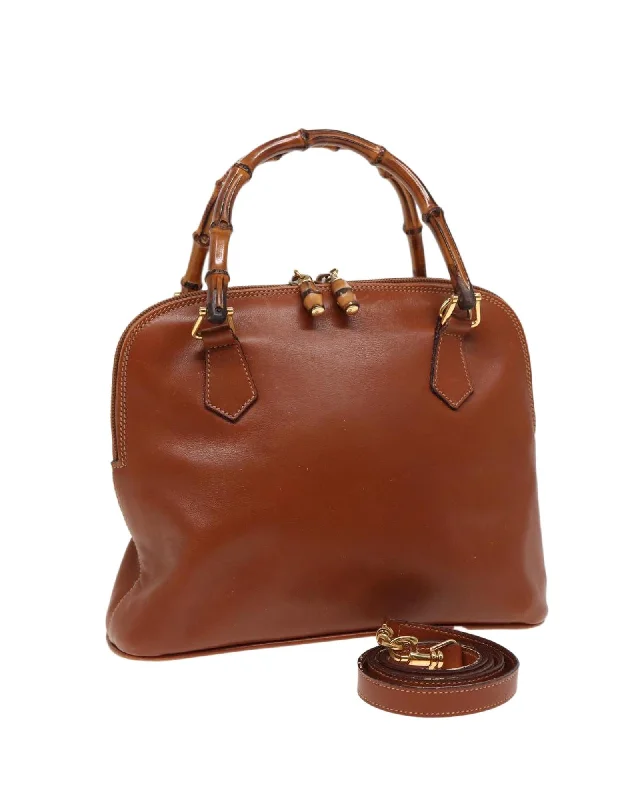 Leather Bamboo Hand Bag with Shoulder Strap