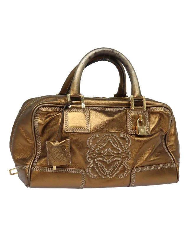 Golden Leather Hand Bag with Padlock and Key