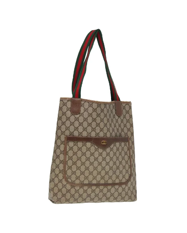 GG Canvas Web Sherry Line Tote Bag - Beige Green Red