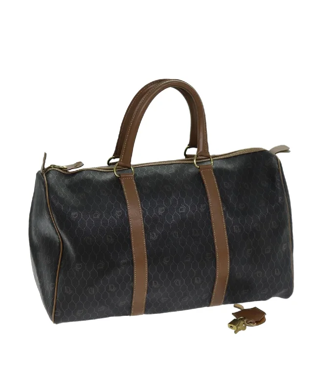 Luxury Honeycomb Canvas Boston Bag in Black with Padlock and Key