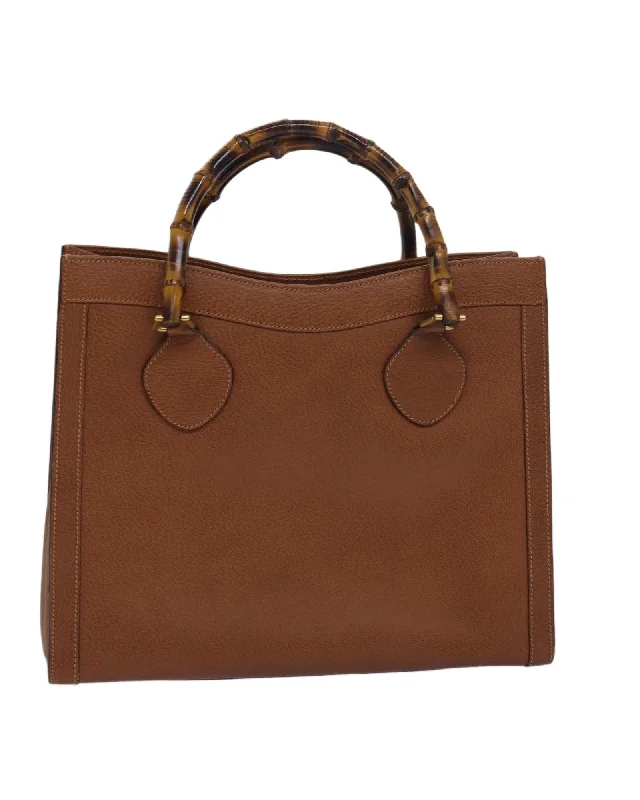 Leather Bamboo Hand Bag with Handle Drop