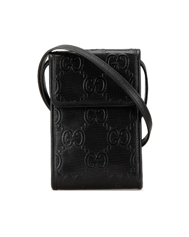 Embossed Leather Flap Crossbody Bag