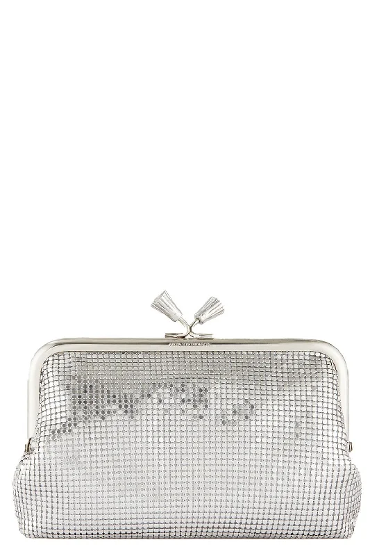 Maud Tassel Clutch - Silver Mesh