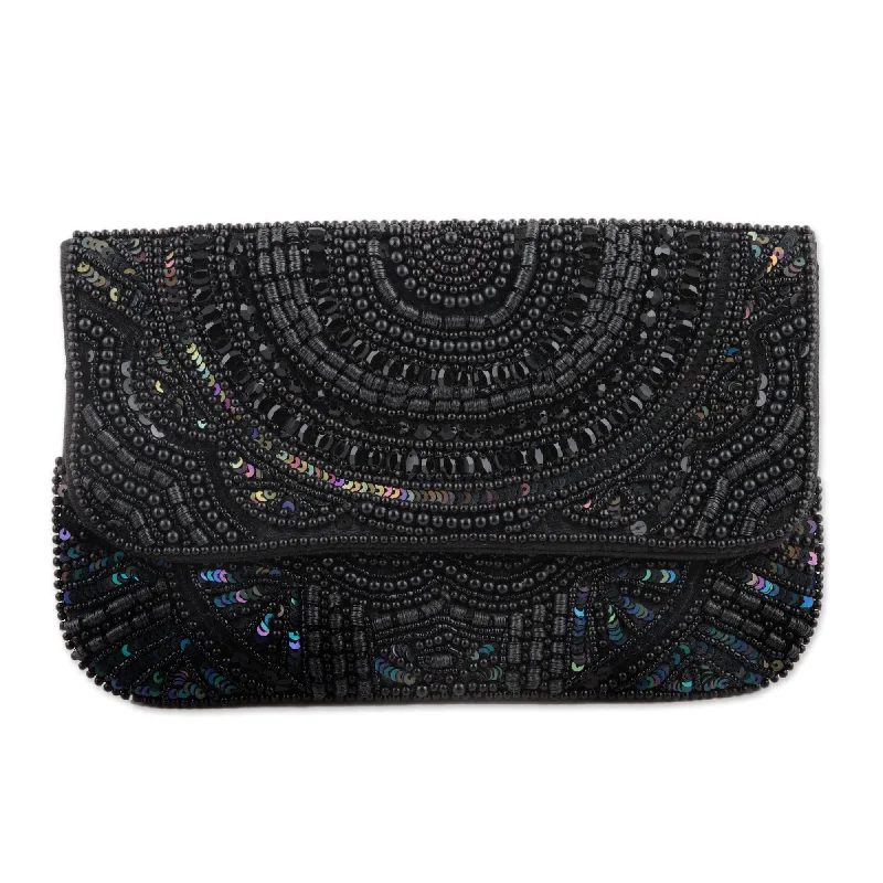 Artisan Crafted Beaded Silk Clutch from India - Midnight Glamour