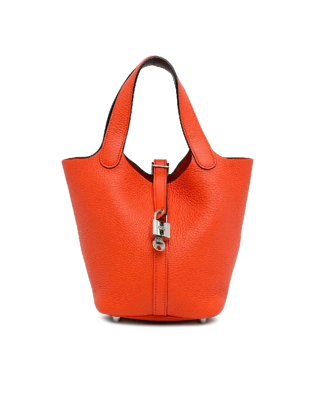 Picotin Lock Clemence Leather Tote with Pull-Through Strap Closure