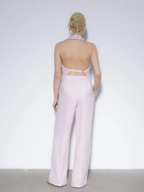 Baby Pink Sustainable Linen wide-leg pants Zelva