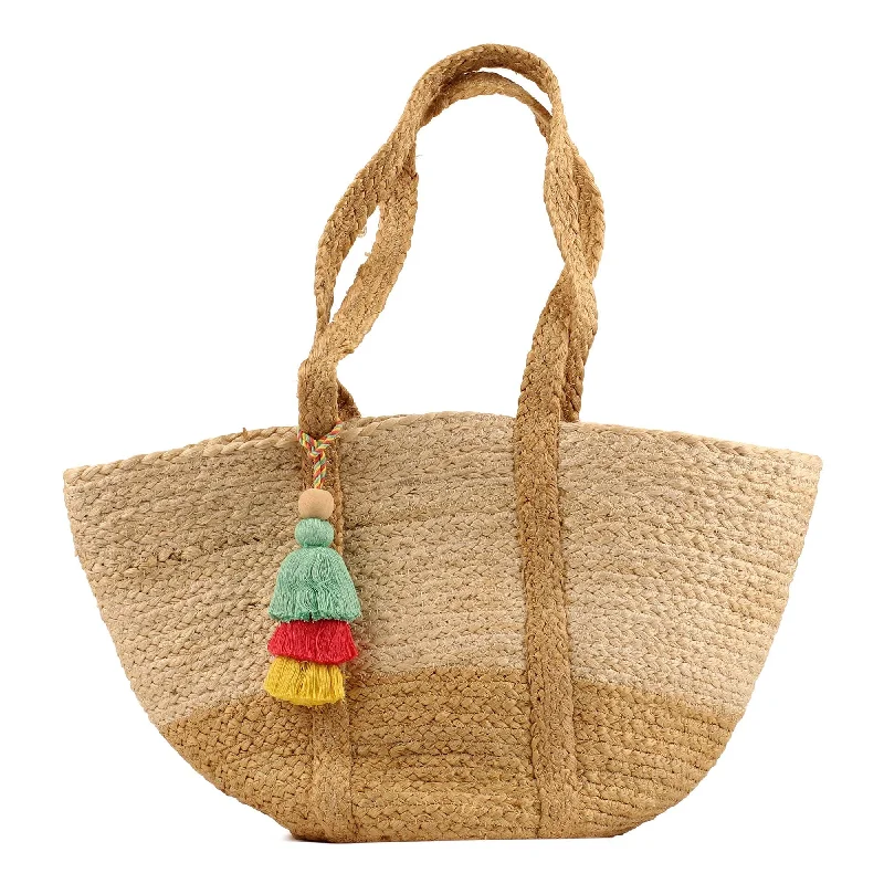 BGAIN46 Handmade Straw Tote with Tassel