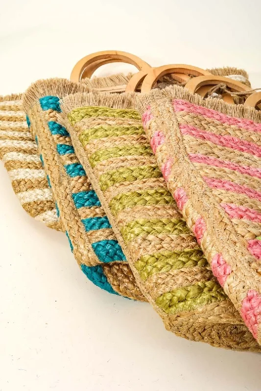 BGA-IN51 Straw Braided Striped Colored Tote Bag