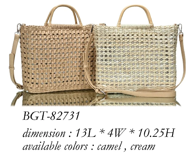 BGT82731 Straw Wooden Handled Fashion Bag