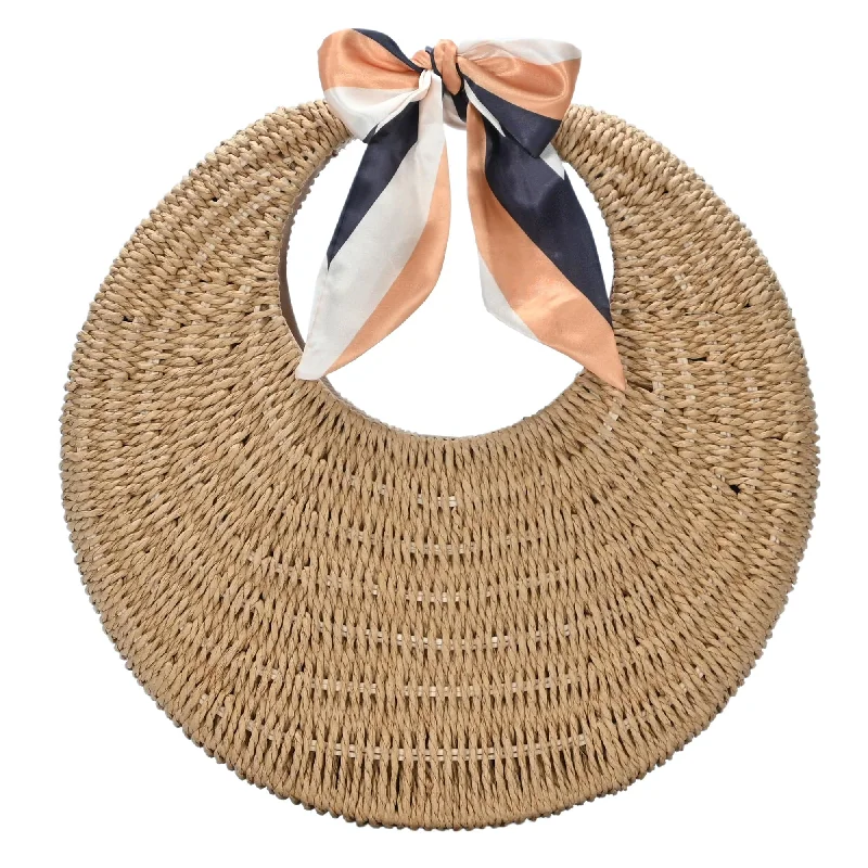 BGW5122 Faux Straw Scarf Round Tote Bag