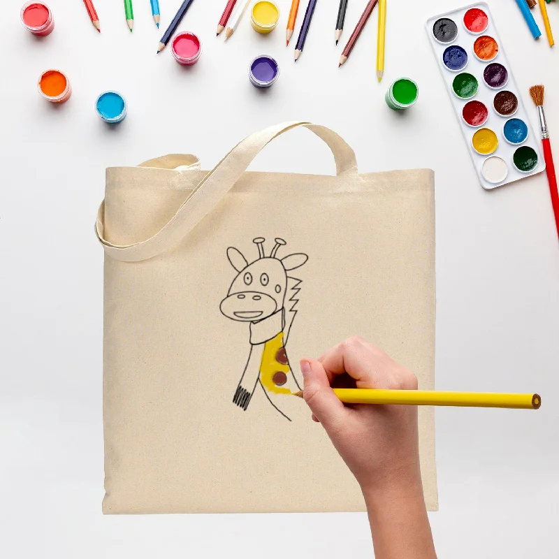 Black Color Giraffe Tote Bag (Basic Level) - Coloring-Painting Bags for Kids