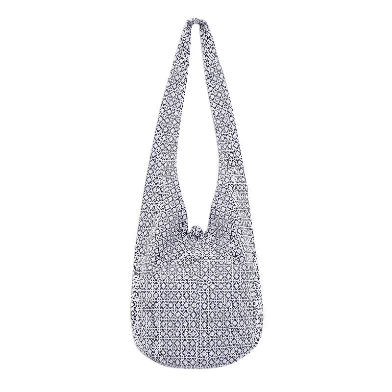 Blue and White Cotton Hobo Handbag - Sweet Thai