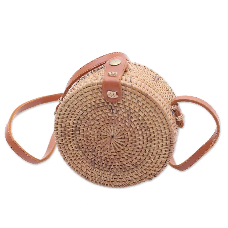 Brown Round Bamboo and Ate Grass Shoulder Bag - Brown Wheel