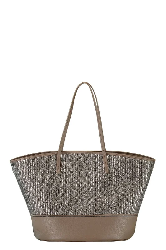 Metallic Raffia Tote Bag