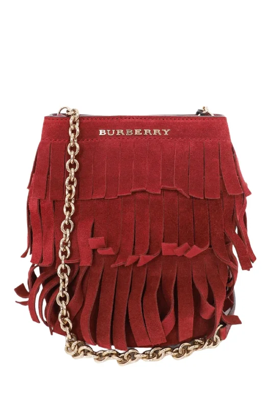 Burberry Burgundy 'Suede Baby' Fringe Crossbody Bucket Bag