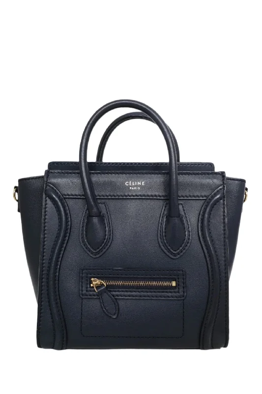 Celine Navy Leather Nano Luggage with Strap