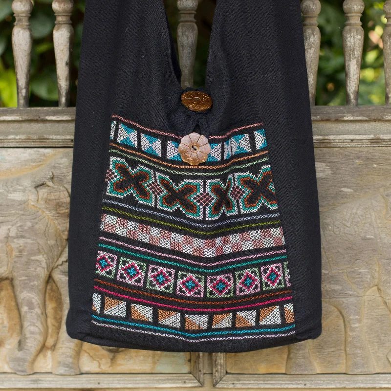 Cotton and Hemp Embroidered Sling Handbag - Tribal Tradition