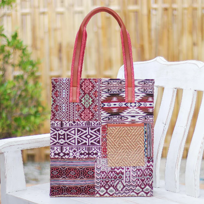 Cotton Blend Patchwork Tote Bag - Happy Day in Red