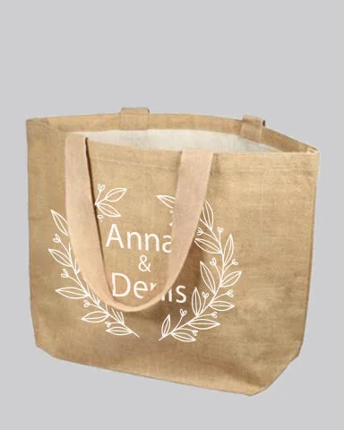 Customized Deluxe Jute Burlap Tote Bags with Cotton Interior Customized - Personalized Jute Burlap With Your Logo - TJ894