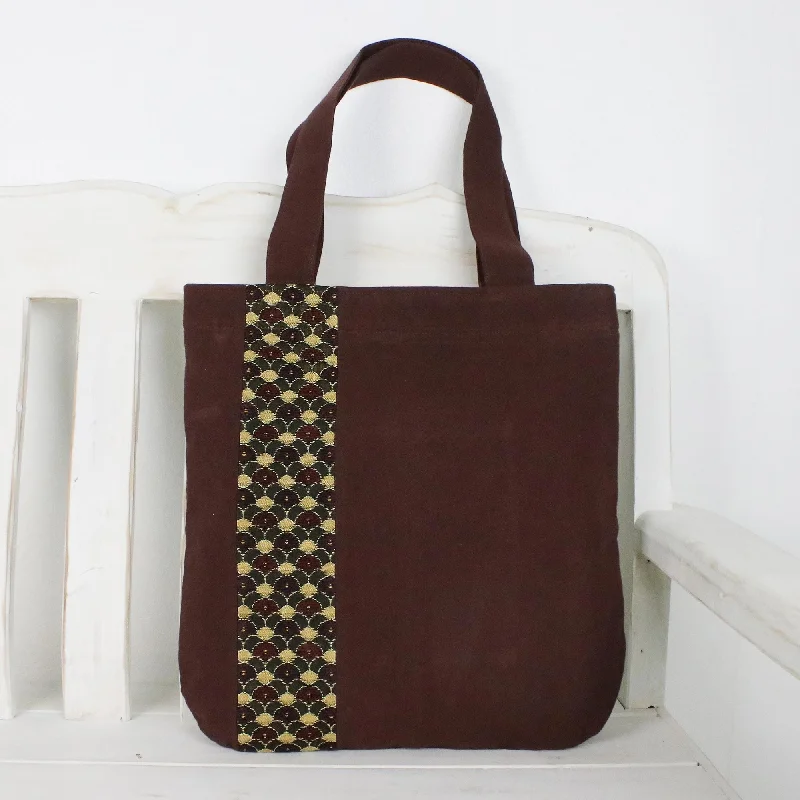 Deep Brown Cotton Tote Bag with Scalloped Detail - River Paradise