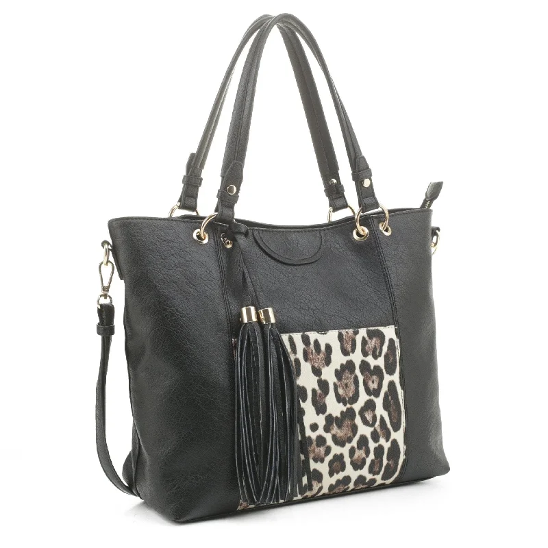 EJ91503J Snow Leopard Fashion Tote With Tassel