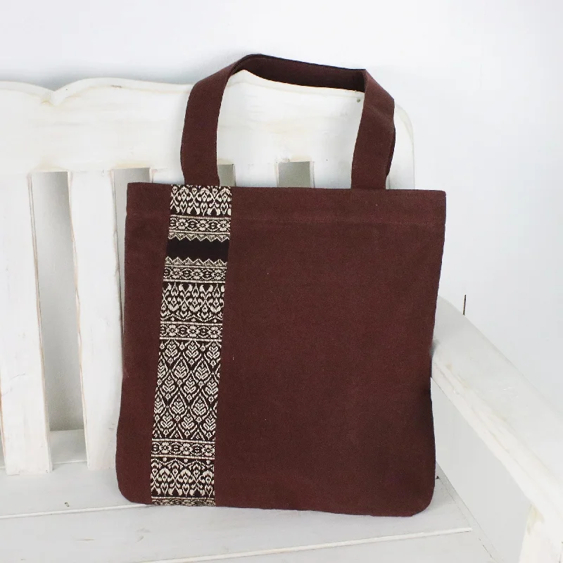 Embroidered Thai Style Brown Cotton Tote Bag - Chiang Mai Lanna