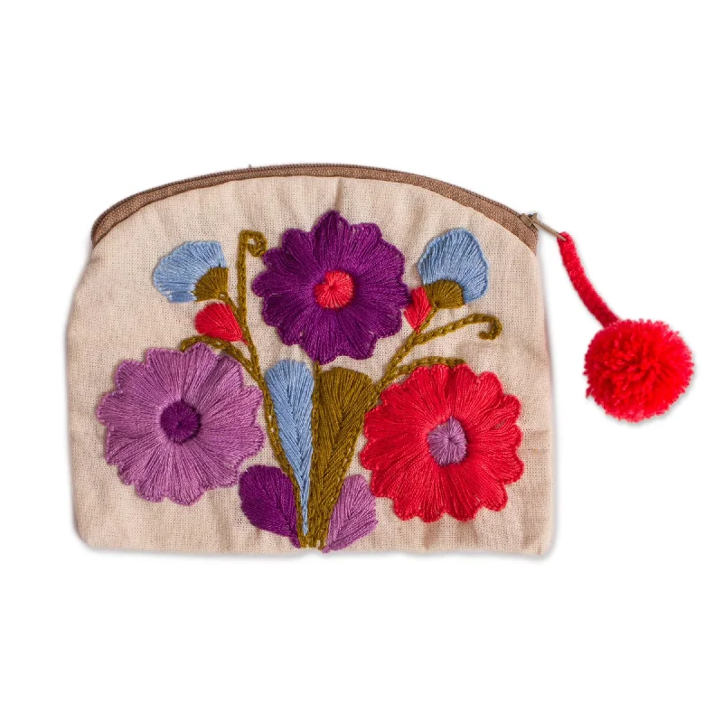 Embroidered Cotton Clutch - Ivory Garden